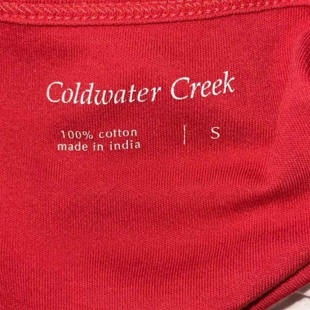 Coldwater Creek Women’s Red Cotton Top Small 3/4 Sleeve Casual Shirt